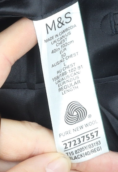 Marks and Spencer Men's Black Wool Tuxedo Blazer, Size 40R