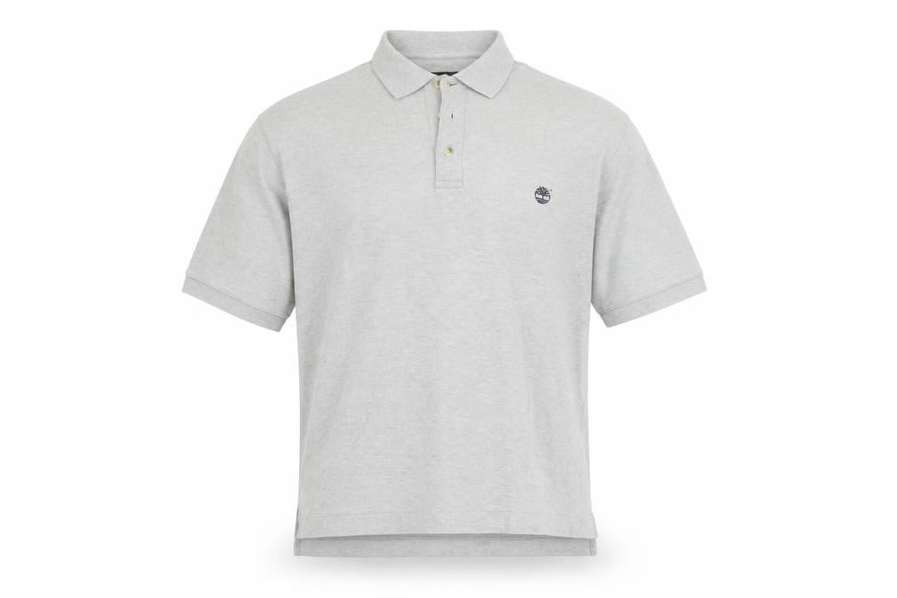 Front view of Timberland Men's Grey Polo Shirt L Solid Cotton