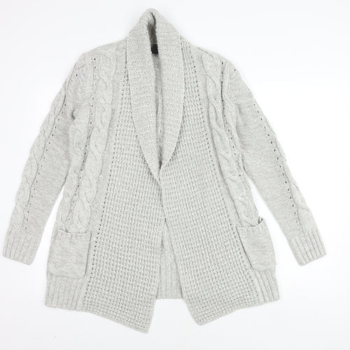 New Look Women's Grey Cable-Knit Cardigan Size 10