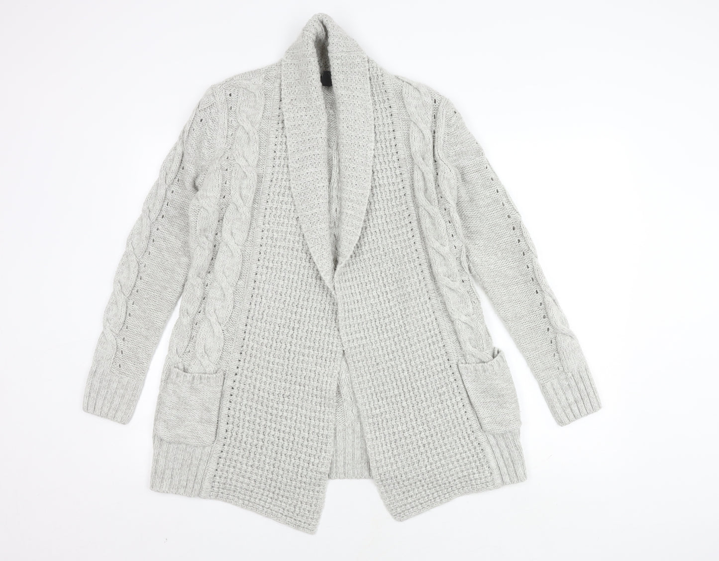 New Look Women's Grey Cable-Knit Cardigan Size 10