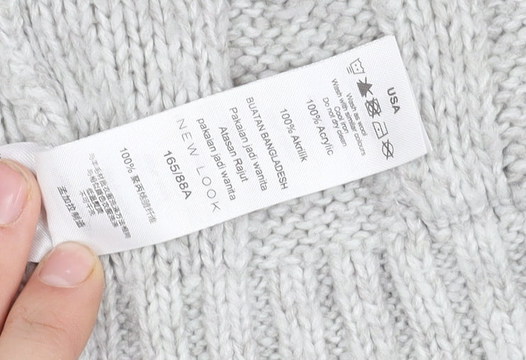 New Look Women's Grey Cable-Knit Cardigan Size 10