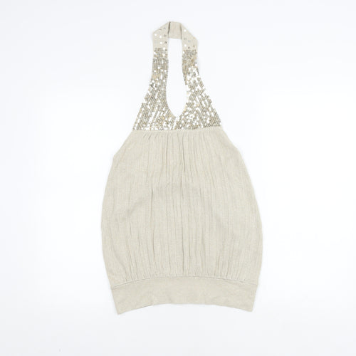 Oasis Women’s Beige Sequin Halter Tank Top Size 12