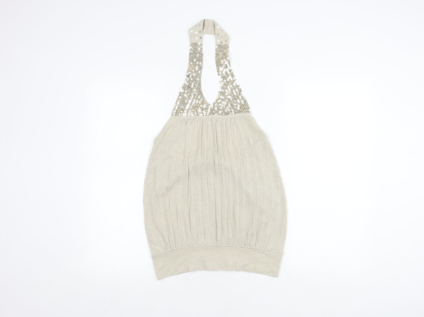 Oasis Women’s Beige Sequin Halter Tank Top Size 12