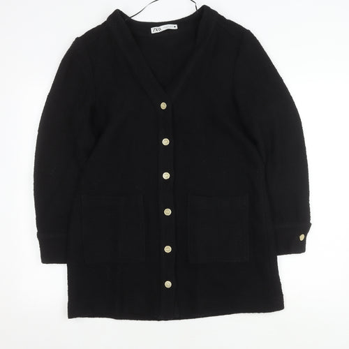 Zara Women's Black Wool Coatigan Size 2, Casual Mid-Length