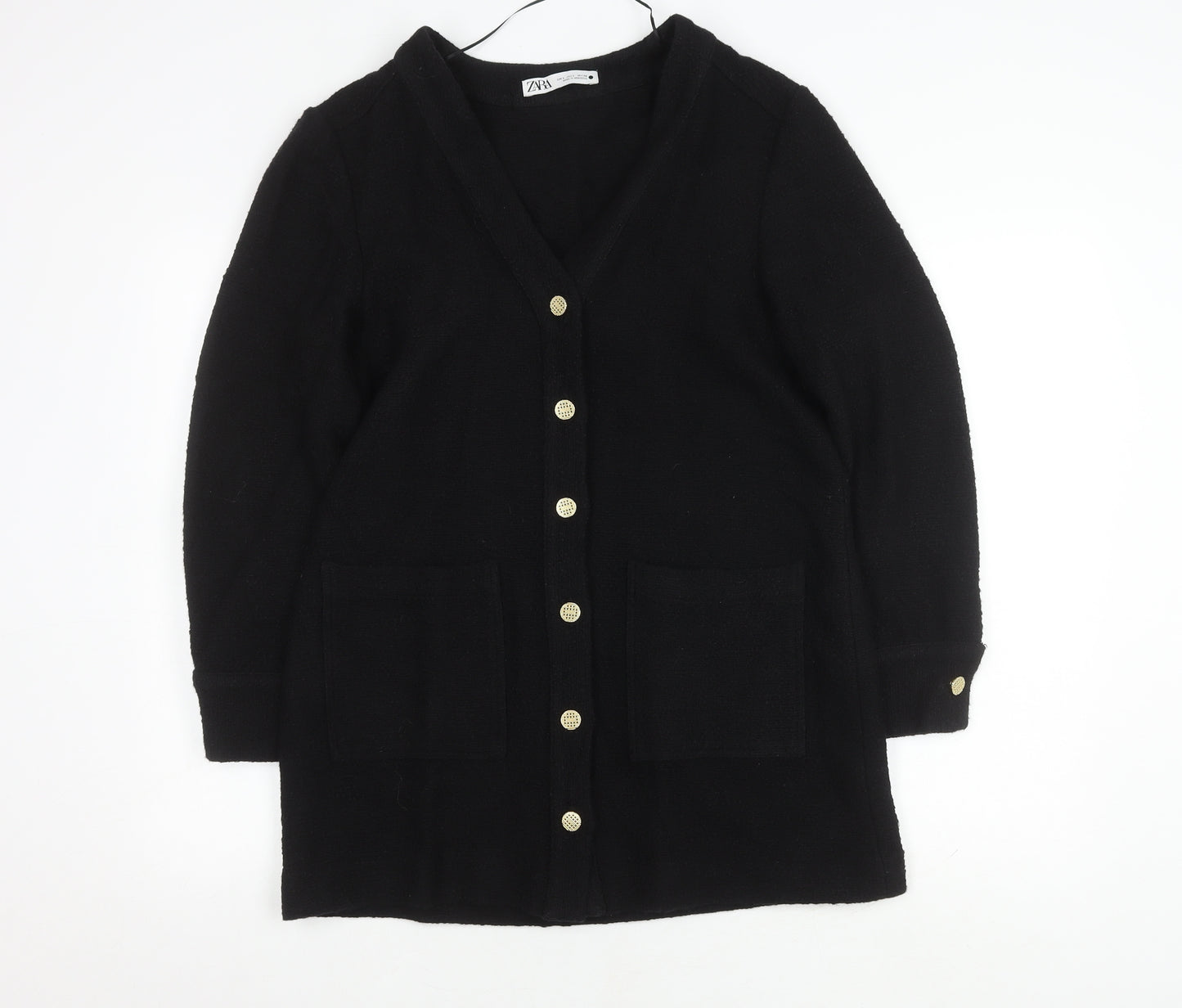 Zara Women's Black Wool Coatigan Size 2, Casual Mid-Length