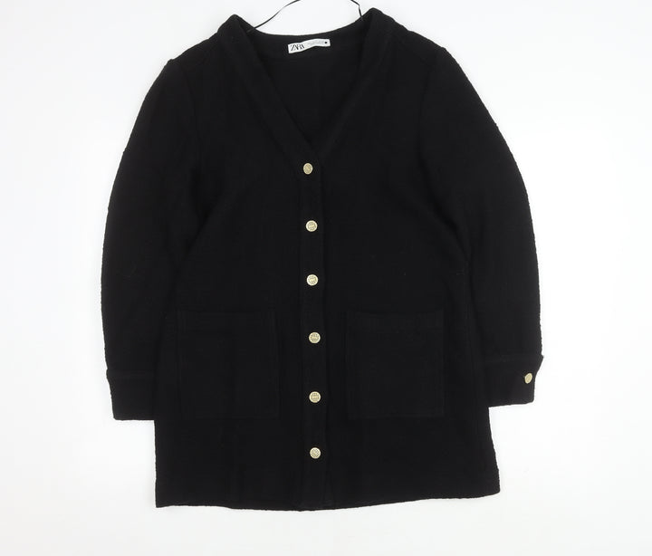 Zara Women's Black Wool Coatigan Size 2, Casual Mid-Length