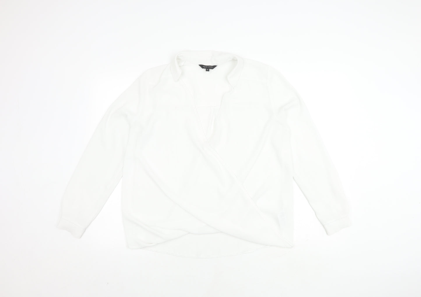 New Look Women's White Wrap Top, Size 10, V-Neck