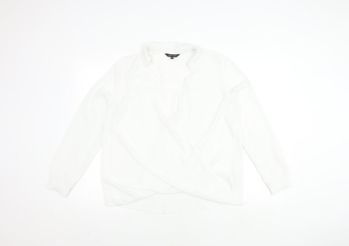 New Look Women's White Wrap Top, Size 10, V-Neck
