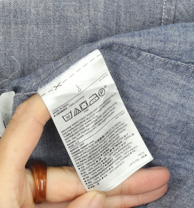 Gap Men's Blue Chambray Shirt L - Button-Up Casual