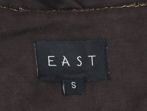 East Brown Embroidered V-Neck Long Sleeve Top S