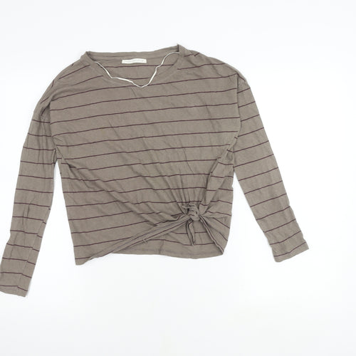 Friday's Project Women's Grey Striped Long Sleeve Top XS