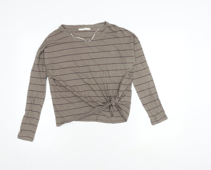 Friday's Project Women's Grey Striped Long Sleeve Top XS