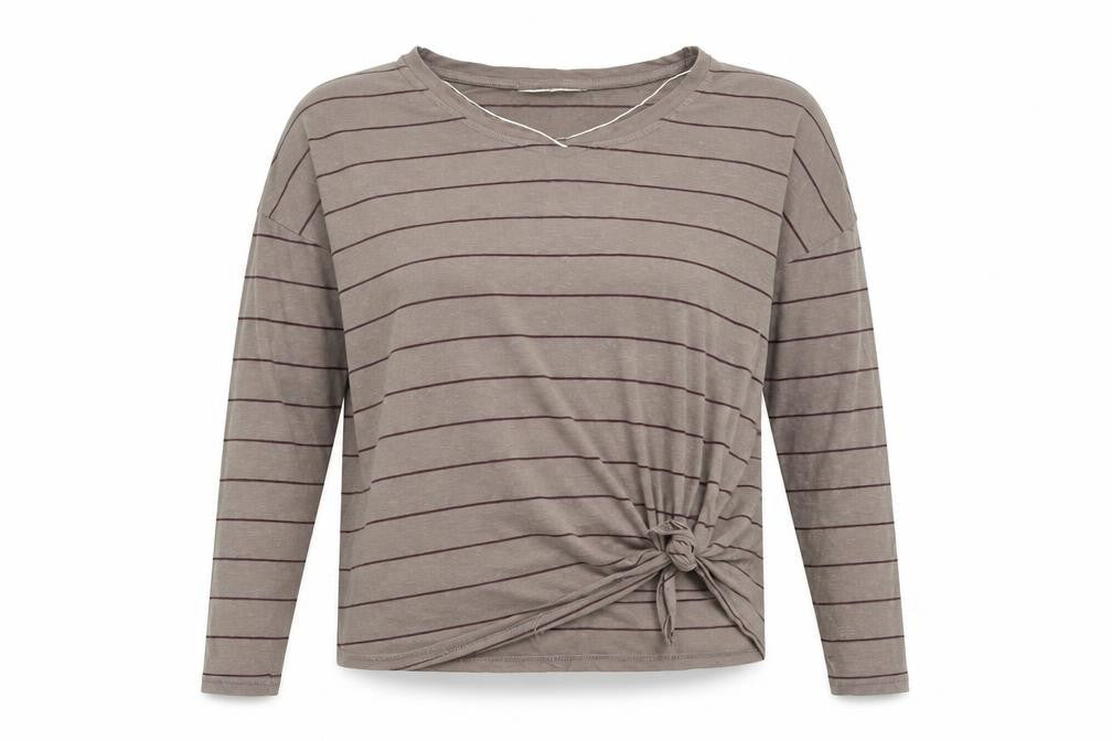 Front view of Friday's Project Women's Grey Striped Long Sleeve Top XS