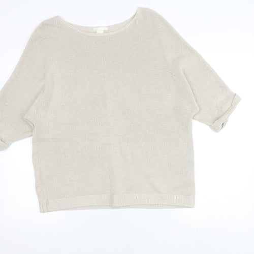 H&M Women's Beige Pullover Jumper, M, 3/4 Sleeves