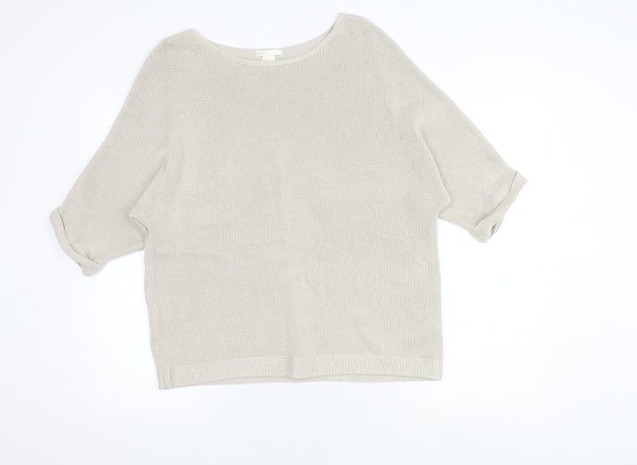 H&M Women's Beige Pullover Jumper, M, 3/4 Sleeves