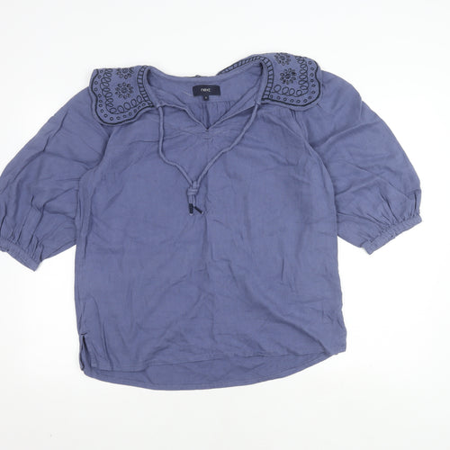 Next Women's Blue Blouse, Size 12, Embroidered, V-Neck