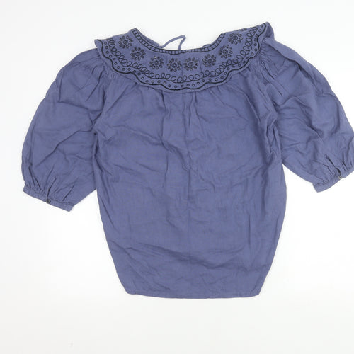 Next Women's Blue Blouse, Size 12, Embroidered, V-Neck