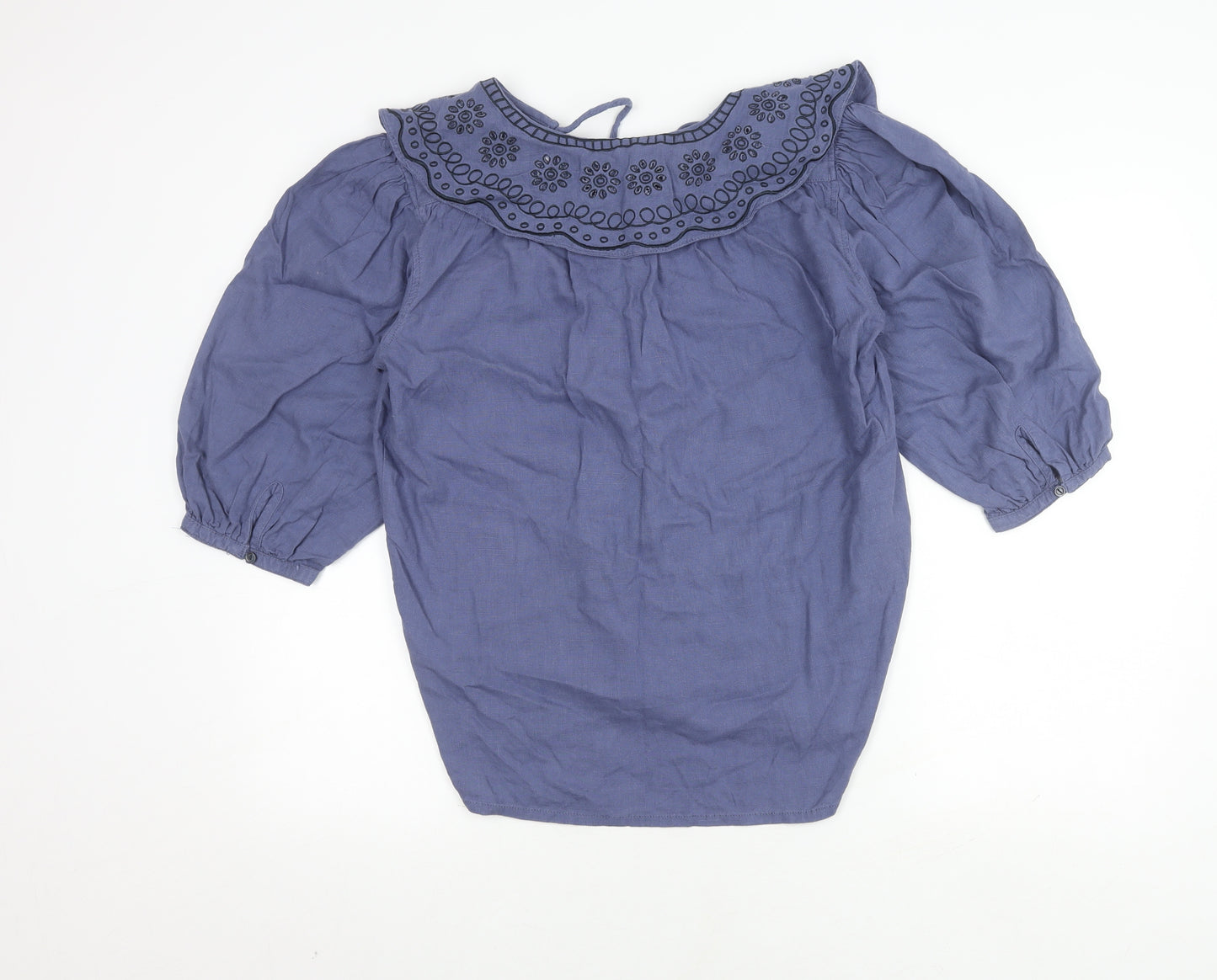 Next Women's Blue Blouse, Size 12, Embroidered, V-Neck