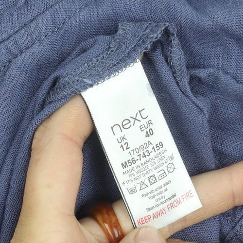 Next Women's Blue Blouse, Size 12, Embroidered, V-Neck