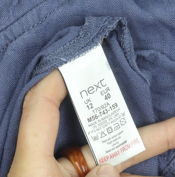 Next Women's Blue Blouse, Size 12, Embroidered, V-Neck