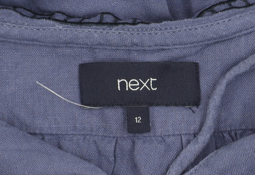Next Women's Blue Blouse, Size 12, Embroidered, V-Neck