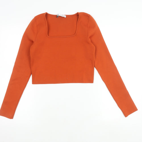 Zara Women's Orange Cropped Blouse Size 14