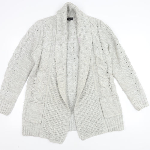 New Look Women's Grey Cable-Knit Cardigan Size 12