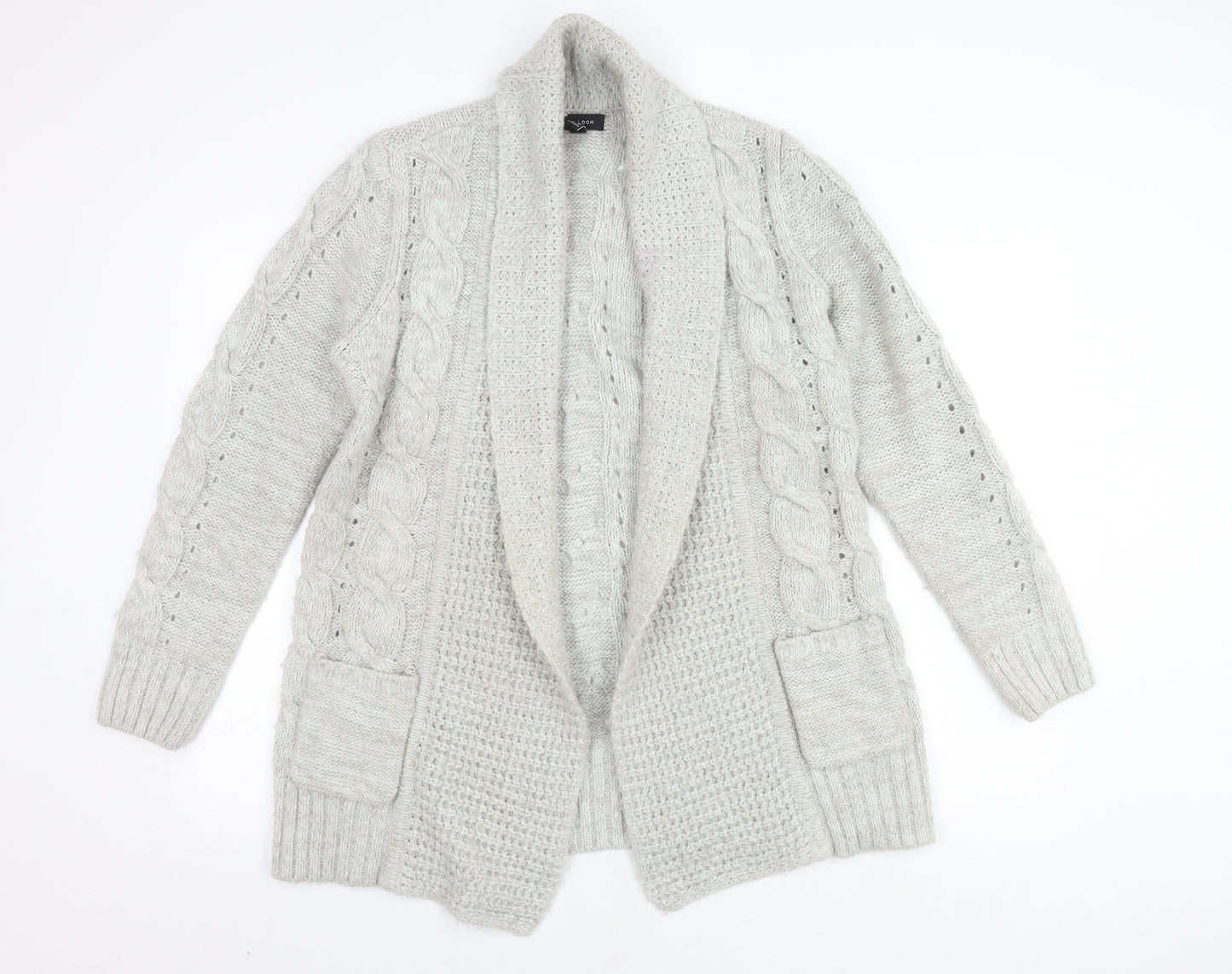 New Look Women's Grey Cable-Knit Cardigan Size 12