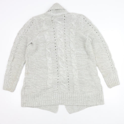 New Look Women's Grey Cable-Knit Cardigan Size 12