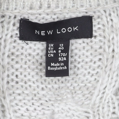 New Look Women's Grey Cable-Knit Cardigan Size 12