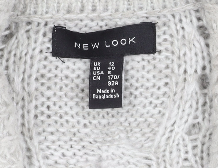 New Look Women's Grey Cable-Knit Cardigan Size 12