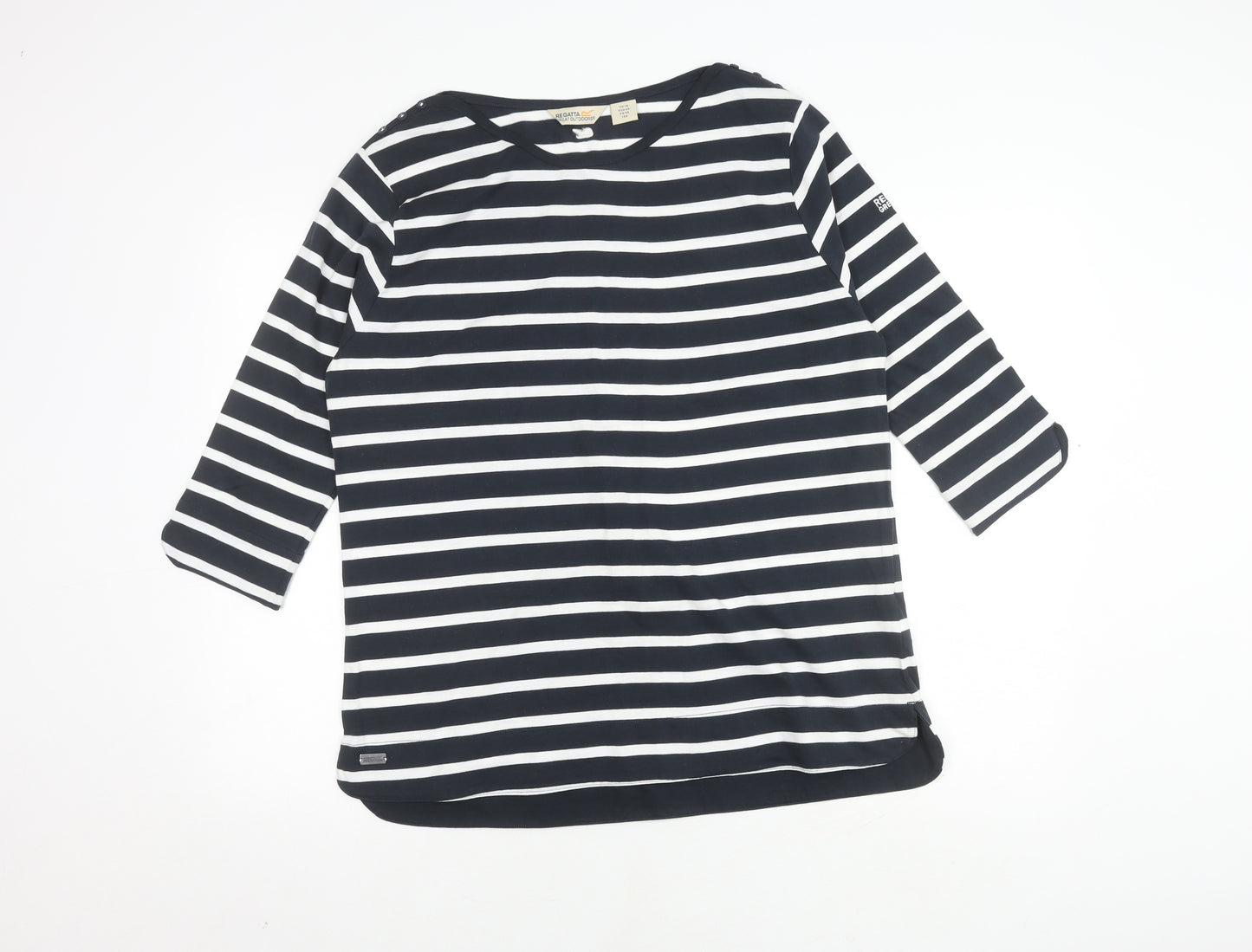 Regatta Women's Black Striped T-Shirt, Size 18