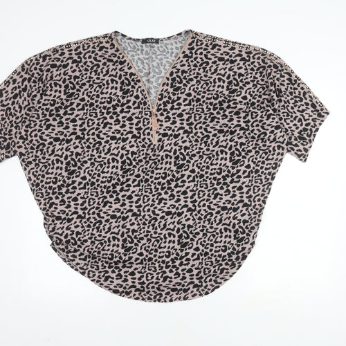 Quiz Women's Black Animal Print Short Sleeve Top L