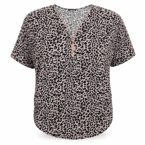 Quiz Women's Black Animal Print Short Sleeve Top L
