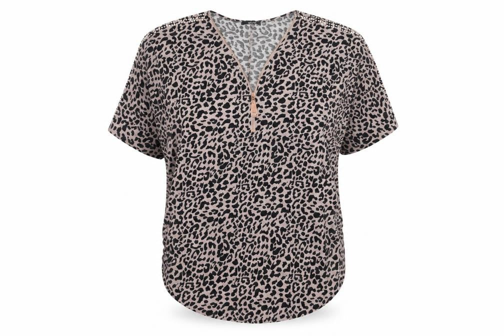 Quiz Women's Black Animal Print Short Sleeve Top L