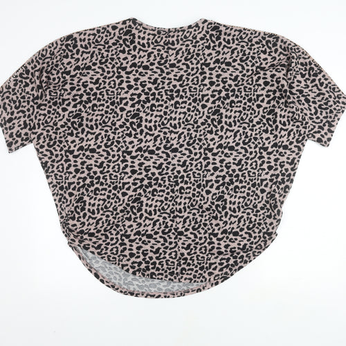 Quiz Women's Black Animal Print Short Sleeve Top L