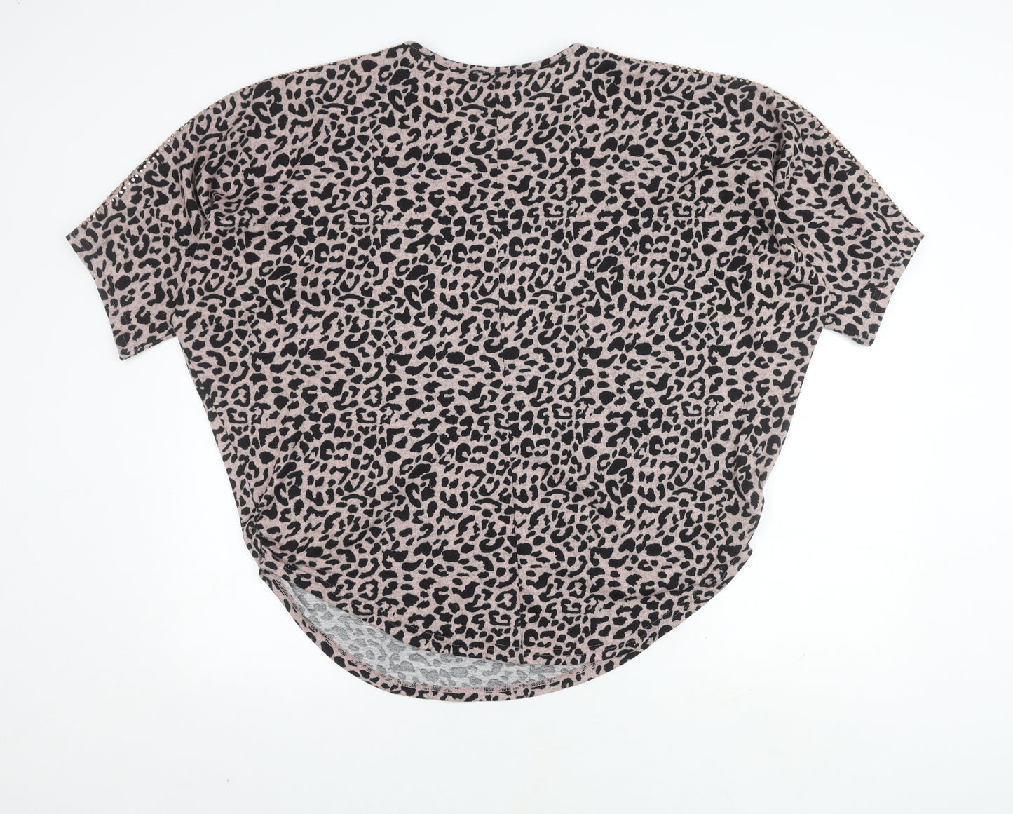 Quiz Women's Black Animal Print Short Sleeve Top L