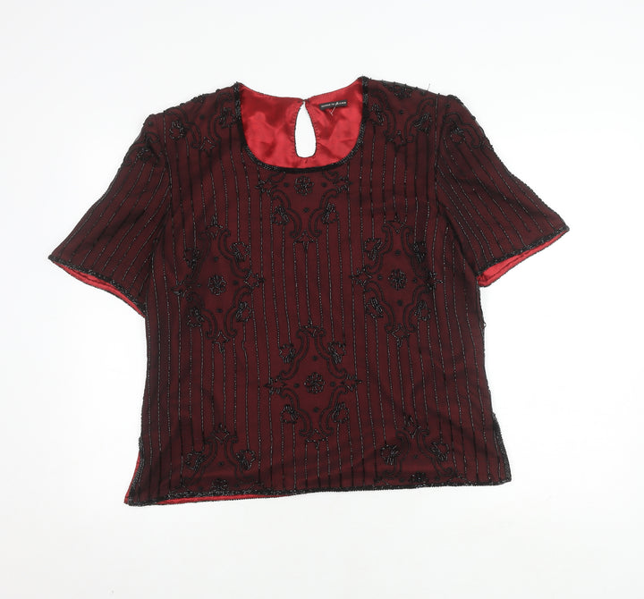 House of Fraser Women's Red Silk Beaded Blouse, L