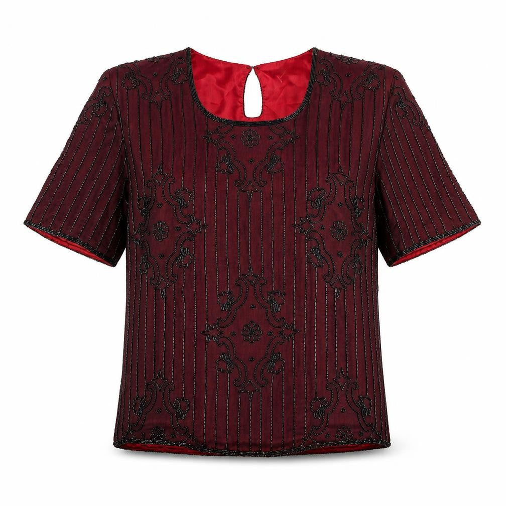 House of Fraser Women's Red Silk Beaded Blouse, L