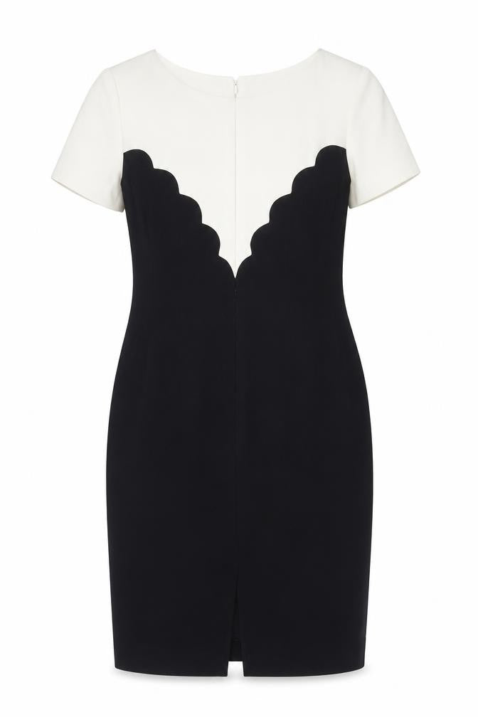 Front view of Hobbs Women's Black & White Sheath Dress -, size 10