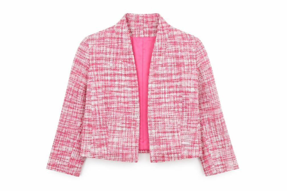 Front view of EPS Pink Checked Blazer - Women, size 8