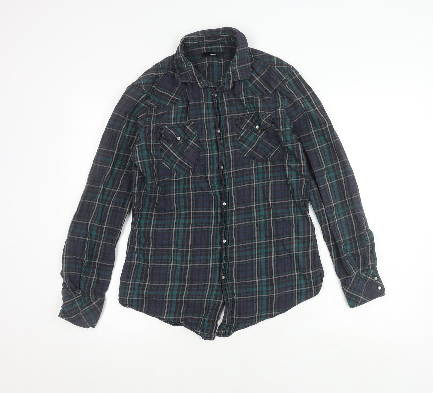 Diesel Men's Blue Plaid Button-Up Shirt Size S