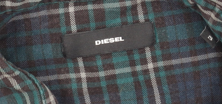 Diesel Men's Blue Plaid Button-Up Shirt Size S