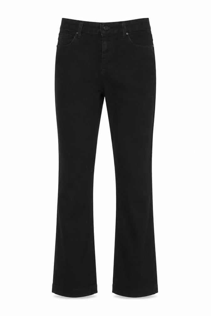 Front view of BLUE 73 women’s black straight leg jeans, size UK 10r