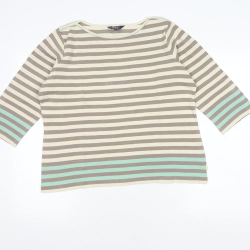 Maine New England Women's Grey Striped 3/4 Sleeve T-Shirt