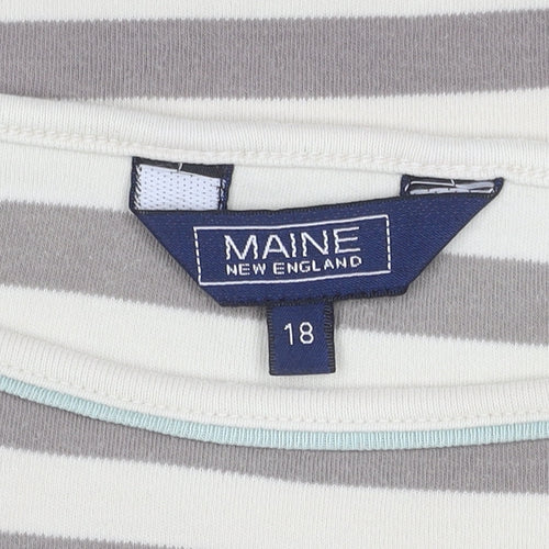 Maine New England Women's Grey Striped 3/4 Sleeve T-Shirt