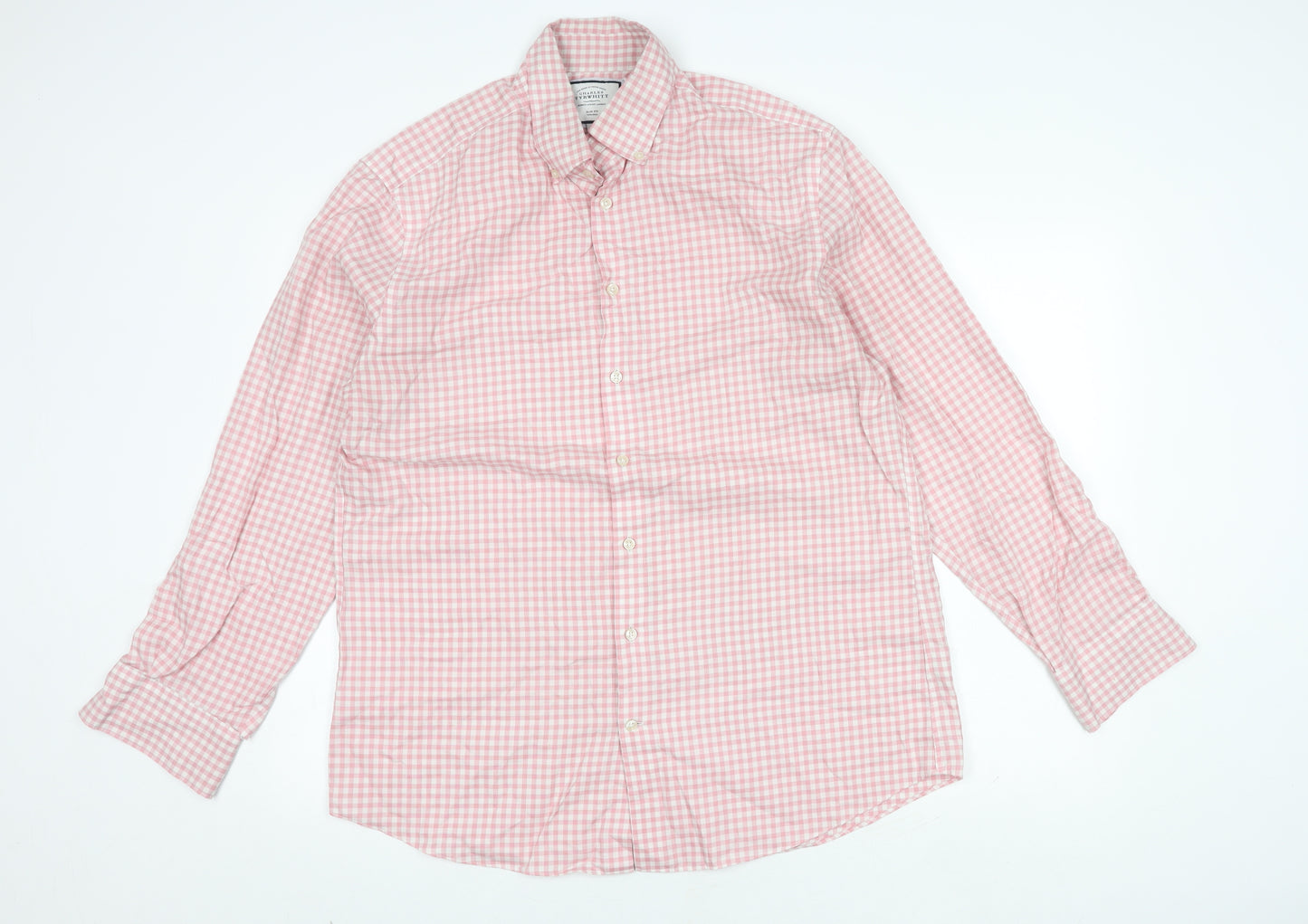 Charles Tyrwhitt Men's Red Check Slim Fit Long Sleeve Shirt