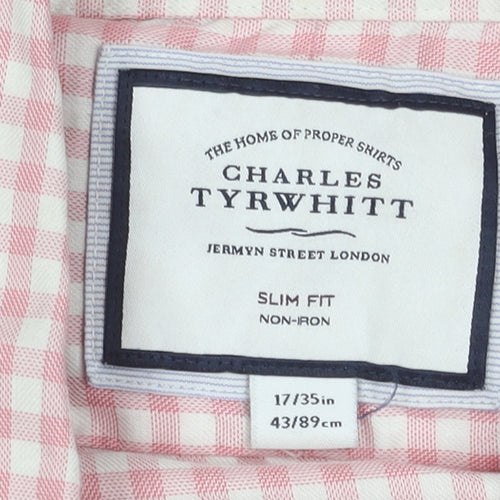 Charles Tyrwhitt Men's Red Check Slim Fit Long Sleeve Shirt