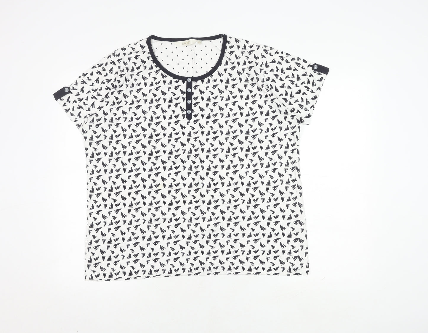 EWM Nautical White T-Shirt, L, Unisex, Button Accent