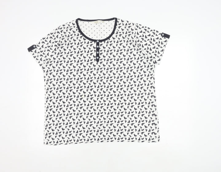 EWM Nautical White T-Shirt, L, Unisex, Button Accent